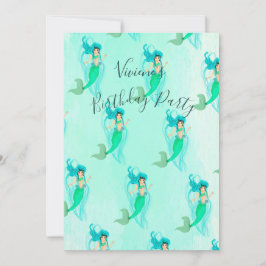 Birthday Mermaid Pattern Green Mermaid Tail Girly Kaart
