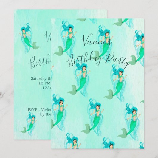 Birthday Mermaid Pattern Green Mermaid Tail Girly Kaart (Voorkant / Achterkant)