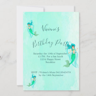 Birthday Mermaid Pattern Green Mermaid Tail Girly Kaart