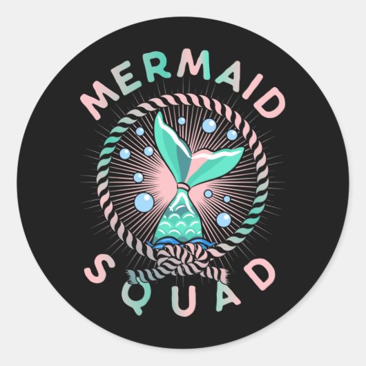 Birthday Mermaid Squad vader Kinder mam Ronde Sticker (Voorkant)