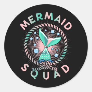 Birthday Mermaid Squad vader Kinder mam Ronde Sticker