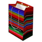 Birthday Mexican Serape Blanket Colorful Stripes Medium Cadeauzakje (Voorkant Gekanteld)