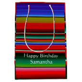Birthday Mexican Serape Blanket Colorful Stripes Medium Cadeauzakje (Voorkant)