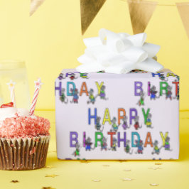 Birthday Mice op Paars Cadeaupapier