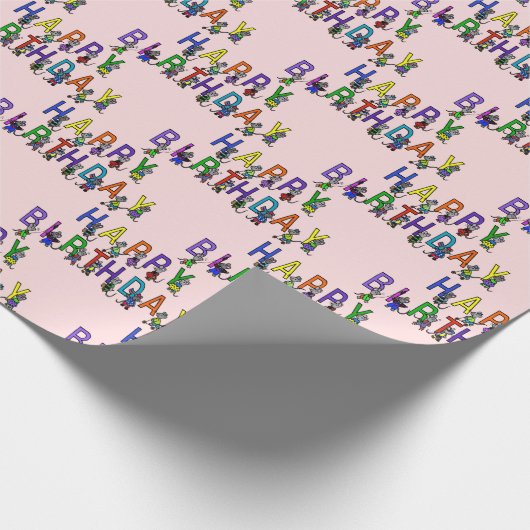 Birthday Mice op Roze Blush Cadeaupapier (Hoek)
