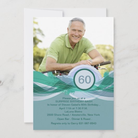 Birthday Milestone Blue Photo Invitation Kaart (Voorkant)