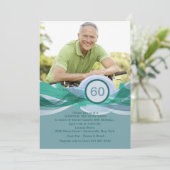 Birthday Milestone Blue Photo Invitation Kaart (Staand voorkant)