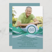 Birthday Milestone Blue Photo Invitation Kaart (Voorkant / Achterkant)