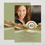 Birthday Milestone Green Photo Invitation Kaart (Voorkant / Achterkant)