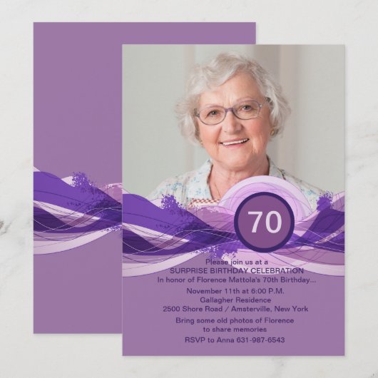 Birthday Milestone Plum Foto Uitnodiging (Voorkant / Achterkant)