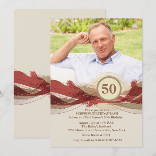 Birthday Milestone Tan Photo Invitation Kaart (Voorkant / Achterkant)