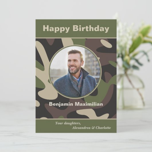 Birthday Militaire Camouflage Foto - Aangepaste ka (Staand voorkant)