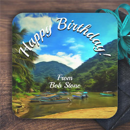 Birthday Mismaloya, Vissende Boats 0344 Vierkante Sticker