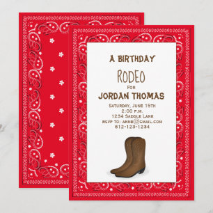 Birthday Modern Cute Red Bandana Cowboy Boots Kaart