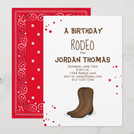 Birthday Modern Cute Red Bandana Cowboy Boots Kaart (Voorkant / Achterkant)