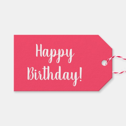 Birthday Modern Pink Typography Cadeaulabel (Voorkant (Horizontaal))