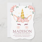 Birthday Modern Waterverf Floral Unicorn Kaart (Voorkant)