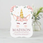 Birthday Modern Waterverf Floral Unicorn Kaart (Staand voorkant)