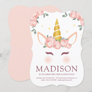 Birthday Modern Waterverf Floral Unicorn Kaart