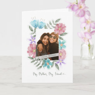 Birthday Moeder Aangepaste Foto Waterverf Flowers Kaart