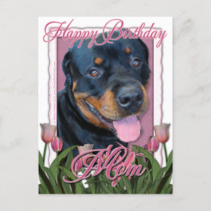 Birthday MOM - Roze Tulips - Rottweiler - Harley Briefkaart