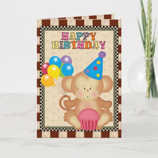 Birthday Monkey cartoon wenskaart Kaart (Voorkant)