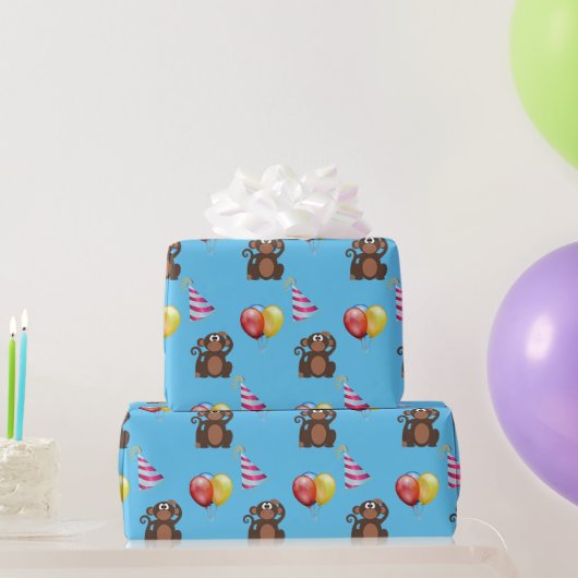 Birthday Monkey en Balloons Kinder Cadeaupapier (Feestgeschenken)