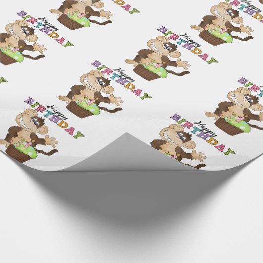 Birthday Monkey party wrappaper Cadeaupapier (Hoek)