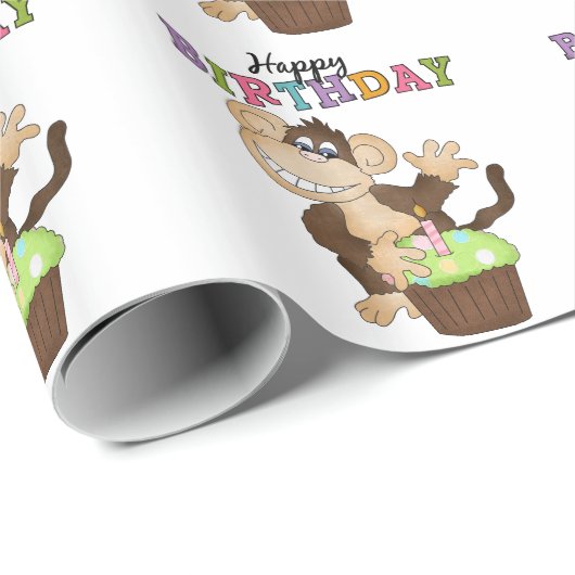 Birthday Monkey party wrappaper Cadeaupapier (Rol Hoek)