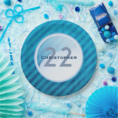 Birthday Monogram - Naam en leeftijd op een blauwe Papieren Bordje (Feest)