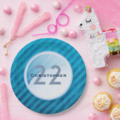 Birthday Monogram - Naam en leeftijd op een blauwe Papieren Bordje (Feest)