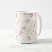Birthday monogramme  bloempastelroze koffiemok (Voorkant rechts)