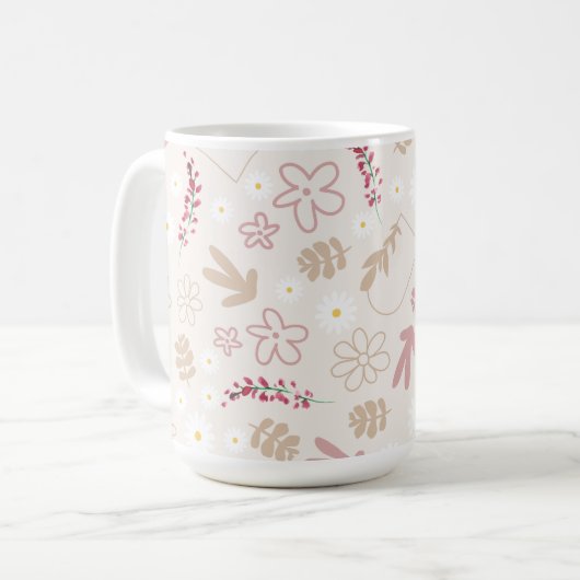 Birthday monogramme  bloempastelroze koffiemok (Voorkant links)