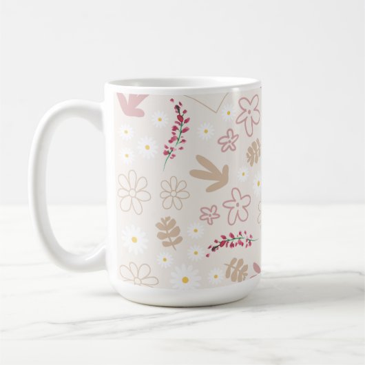 Birthday monogramme  bloempastelroze koffiemok (Links)