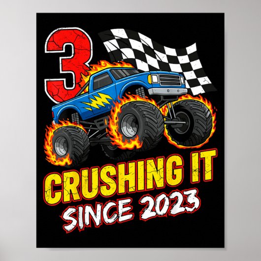 Birthday Monster Truck 3 Year Old Boys 3rd Party B Poster (Voorkant)