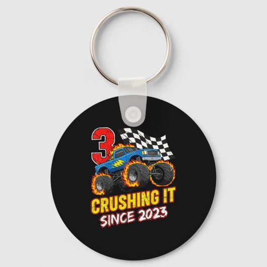 Birthday Monster Truck 3 Year Old Boys 3rd Party B Sleutelhanger (Voorkant)