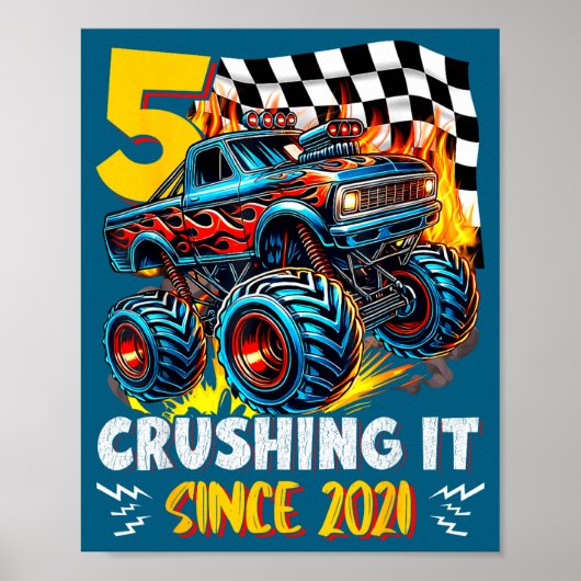Birthday Monster Truck 5 Year Old Boys 5th Party B Poster (Voorkant)