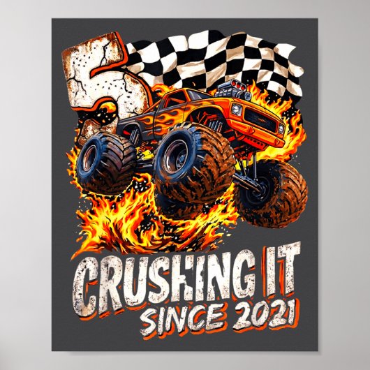 Birthday Monster Truck Boys 5 Crushing It Since 20 Poster (Voorkant)