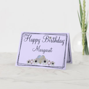 Birthday Moonstone Daisies Fractal Border Paars Kaart