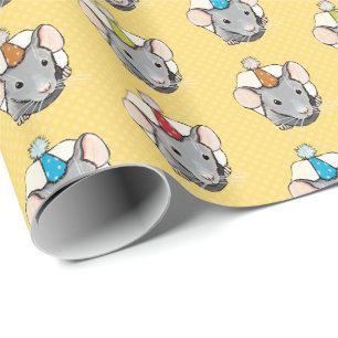 Birthday Mouse in Polka Dot Cheese Cadeaupapier