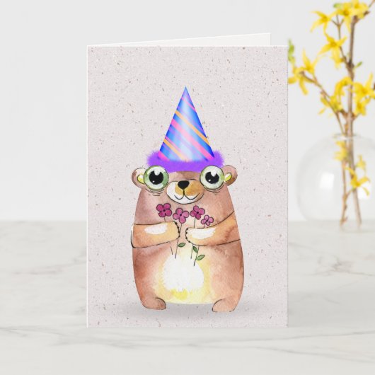 Birthday Mouse met Pet van de partij Kaart (Gele Bloem)