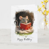 Birthday Mouse Reading a Book Kaart (Gele Bloem)