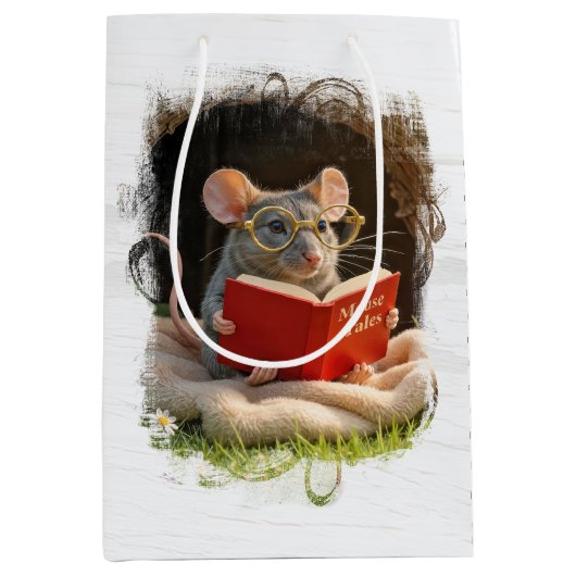 Birthday Mouse Reading a Book Medium Cadeauzakje (Voorkant)
