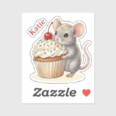 Birthday Mouse with Cupcake | Personalized Sticker (Vel)