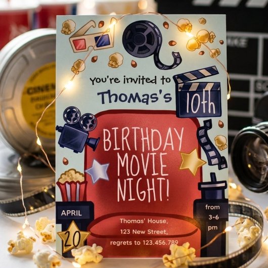 Birthday movie night Invitation Kaart