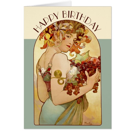 Birthday Mucha Fruit CC0358 Art Nouveau Card (Voorkant)