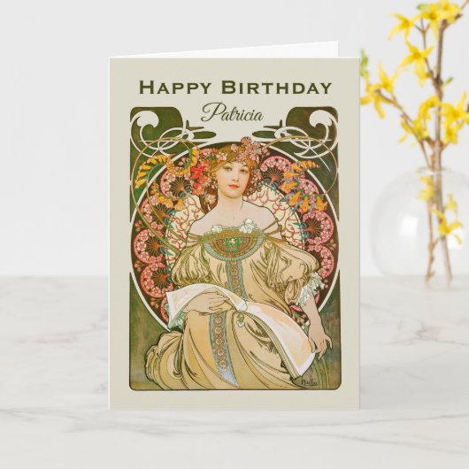 Birthday Mucha Reverie Daydroom Art Nouveau C0989 Kaart (Gele Bloem)