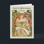 Birthday Mucha Reverie Daydroom Art Nouveau C0989 Kaart<br><div class="desc">De kaart van de verjaardag geïnspireerd door één van de populairste panelen van Alphonse Mucha (Rêverie,  of DayDream,  1898) personaliseer de verjaardagskaart eenvoudig door over de voorbeeldteksten te typen. U kunt de achtergrondkleur van het afbeelding ook veranderen.</div>