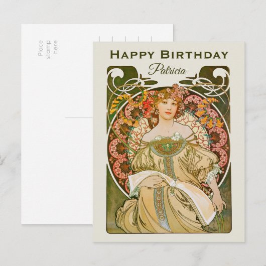 Birthday Mucha Reverie Daydroom Art Nouveau CC1031 Briefkaart (Voorkant / Achterkant)