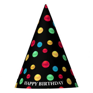 Birthday Multicolored Polka Dots on Black Feesthoedjes